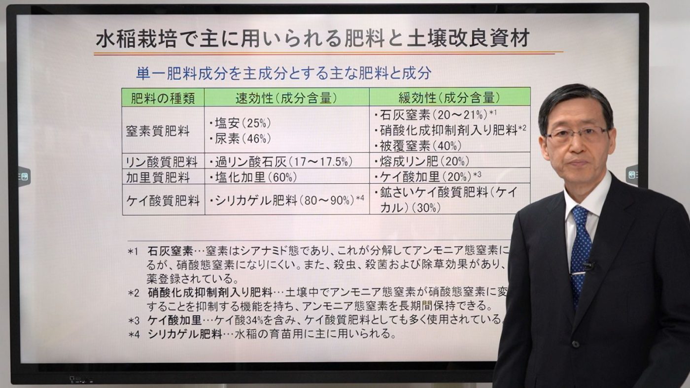水稲栽培で主に用いられる肥料と土壌改良資材